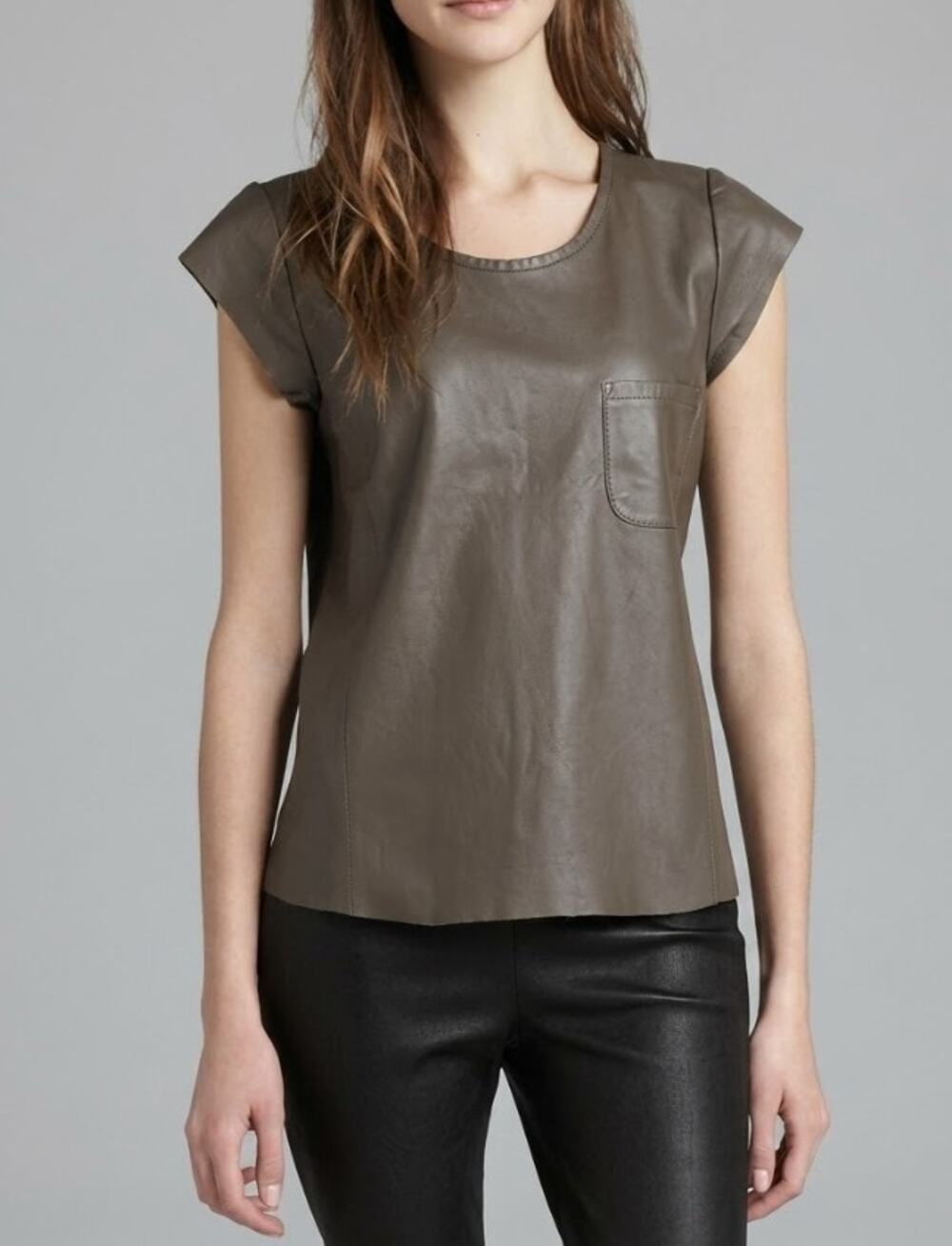 Joie Rancher Top Womens Medium Mink Medium Lamb Leather Luxury MSRP $498